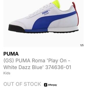 PUMA Roma White and Blue Sneakers with Neon Accent